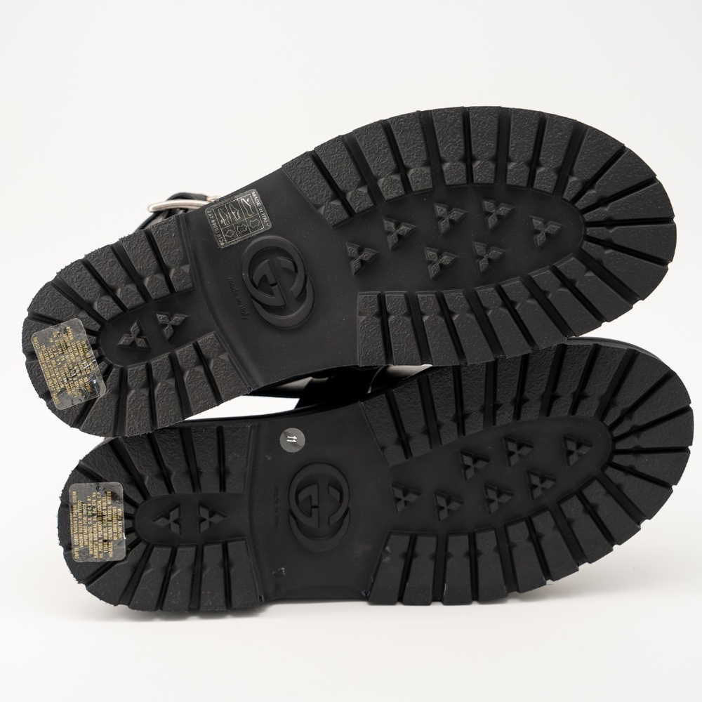 size 11G 11.5 US Gucci Leather Sandals Black Silver Logo Strap Buckle - Picture 6 of 12